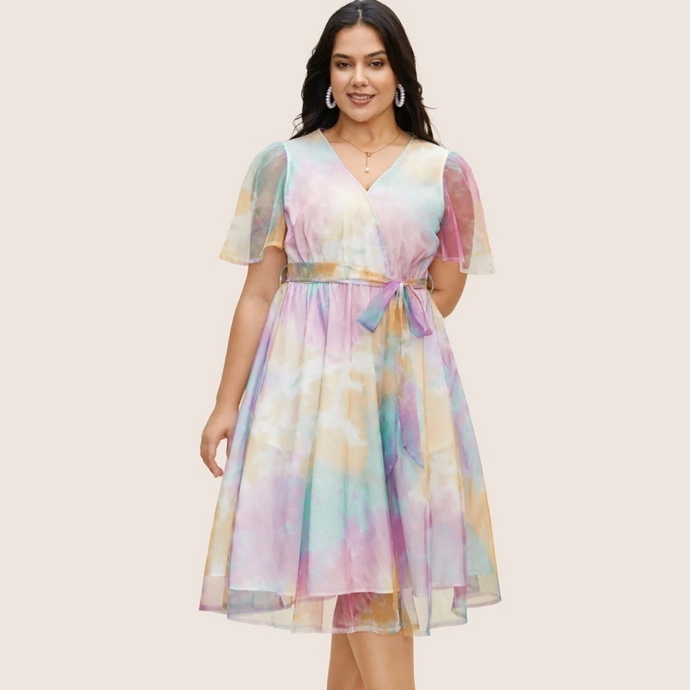 BloomChic Tie Dye Wrap Belted Midi Dress Size 12